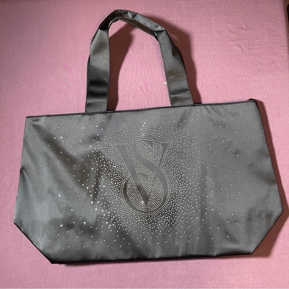 Victoria's Secret Handbags - Victoria's Secret Black Rhinestone Tote Bag - New with Tags Large Zipper Bag